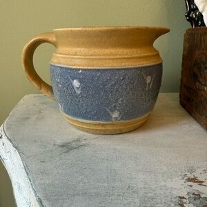 vintage stoneware Blue and Tan pottery Ceramic Pitcher